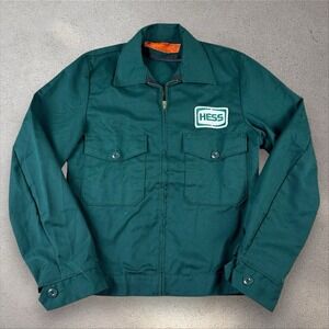 VINTAGE ORIGINAL HESS OIL CO Canvas Jacket Size 34R Small Gas Service Workwear